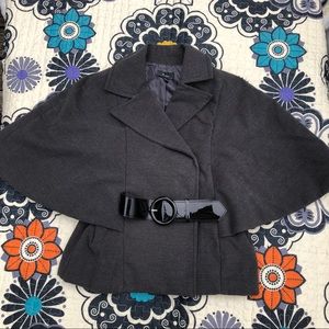 Belted cape with cropped sleeves